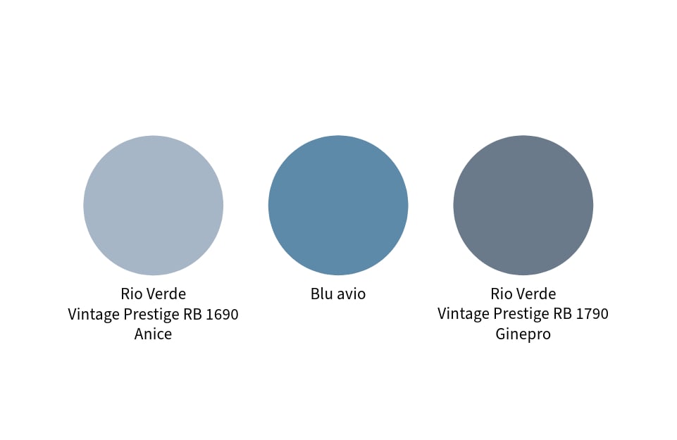 Una paleta de colores que muestra las diferencias entre el azul anís, el azul fuerza aérea y el azul enebro